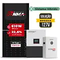 Gerador de Energia Solar Hibrido Luxpower Telhado Metálico Mini Trilho SGF 14,64KWP RONMA 610W LXP-LB-BR 10KW AC 127 BIFASICO DC48V BAT. LITIO 15,36kWh