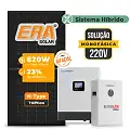 Gerador de Energia Solar Off Grid Interativo Luxpower Telhado Metálico Mini Trilho SGF 7,44KWP ERA BLACK 620W GEN-LB-EU 5KW AC 220 MONO DC48V BAT. LITIO 5,12kWh