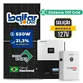 Gerador de Energia Solar Off Grid Interativo Luxpower Laje Inclinação SGF 8,8KWP FINAME 550W SNA-BR 5KW AC 127 BIFASICO DC48V BAT. LITIO 5,12kWh