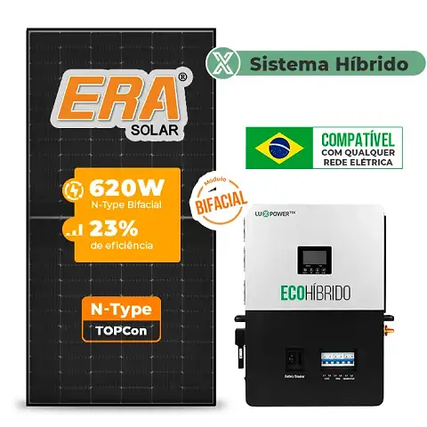 Gerador de Energia Solar Hibrido Luxpower sem Bateria Laje Inclinação SGF 9,92KWP ERA BLACK 620W ECO HIBRIDO 5KW 220V DC48V SEM BATERIA