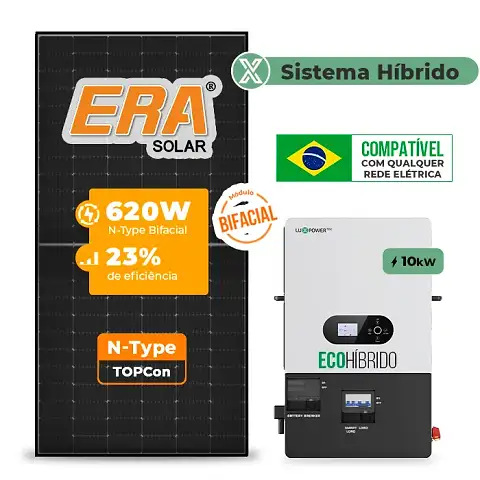 Gerador de Energia Solar Hibrido Luxpower sem Bateria Laje Inclinação SGF 14,88KWP ERA BLACK 620W ECO HIBRIDO 10KW 220V DC48V SEM BATERIA