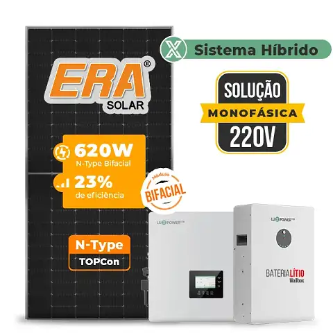 Gerador de Energia Solar Off Grid Interativo Luxpower Sem Estrutura SGF 14,88KWP ERA BIF 620W GEN-LB-EU 10KW AC 220 MONO DC48V BAT. LITIO 15,36kWh
