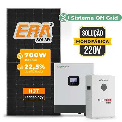 Gerador de Energia Solar Hibrido Luxpower Telhado Metálico Mini Trilho SGF 11,2KWP ERA 700W GEN-LB-EU 5KW AC 220 MONO DC48V BAT. LITIO 5,12kWh