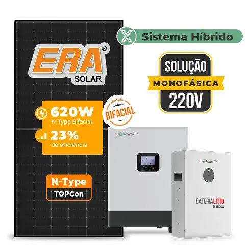 Gerador de Energia Solar Off Grid Interativo Luxpower Telhado Metálico Mini Trilho SGF 7,44KWP ERA BLACK 620W GEN-LB-EU 5KW AC 220 MONO DC48V BAT. LITIO 5,12kWh