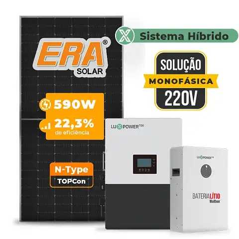 Gerador de Energia Solar Hibrido Luxpower Telhado Metálico Mini Trilho SGF 16,52KWP ERA 590W LXP-LB-BR 10KW AC 220V MONO DC48V BAT. LITIO 15,36kWh