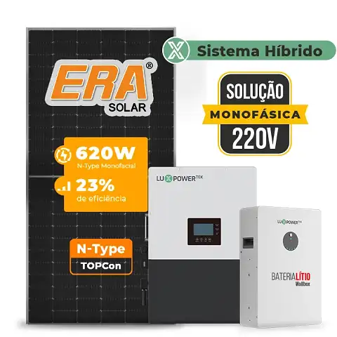 Gerador de Energia Solar Hibrido Luxpower Laje Inclinação SGF 9,92KWP ERA 620W LXP-LB-BR 5KW AC 220V MONO DC48V BAT. LITIO 5,12kWh