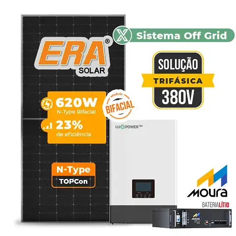 Gerador de Energia Solar Off Grid Interativo Luxpower Sem Estrutura SGF 27,28KWP ERA BIF 620W WPV 5KW AC TRIF. 380V DC48V BAT. LITIO 19,2kWh