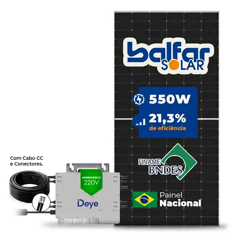 Gerador de Energia Solar Microinversor DEYE Laje Inclinação SGF 2,2KWP BALFAR FINAME 550W SUN 2.25KW 4MPPT MONO 220V COM CABO