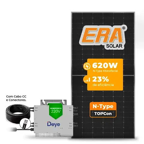 Gerador de Energia Solar Microinversor DEYE Telhado Cerâmico Gancho SGF 2,48KWP ERA N-TYPE MONO 620W SUN 2.25KW 4MPPT MONO 220V COM CABO 