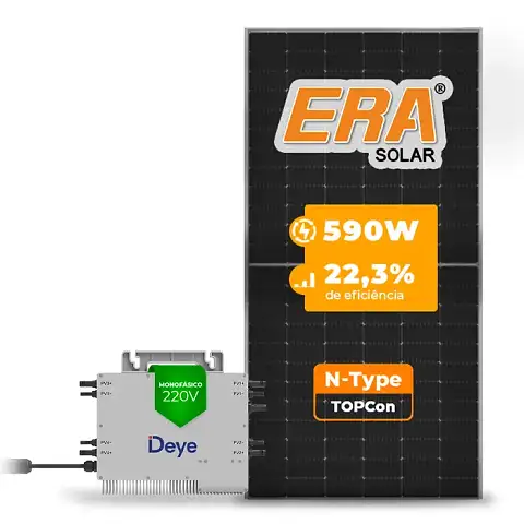 Gerador de Energia Solar Microinversor DEYE Telhado Metálico Mini Trilho SGF 18,88KWP ERA N-TYPE MONO 590W SUN 2.25KW 4MPPT MONO 220V