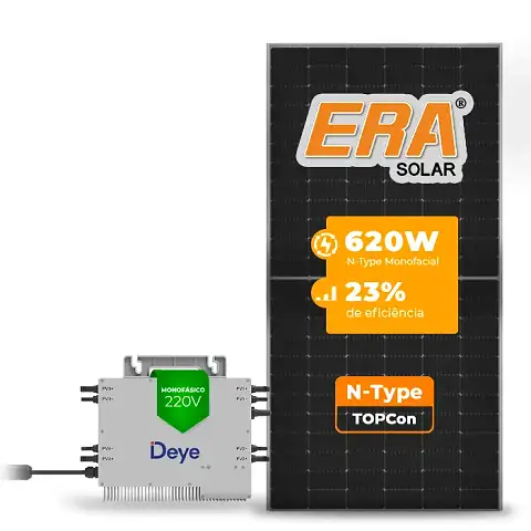 Gerador de Energia Solar Microinversor DEYE Telhado Fibro Parafuso Madeira SGF 2,48KWP ERA N-TYPE MONO 620W SUN 2.25KW 4MPPT MONO 220V