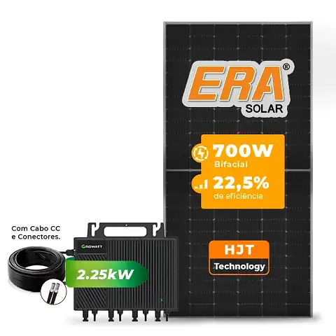 Gerador de Energia Solar Microinversor Growatt Telhado Metálico Mini Trilho SGF 5,6KWP ERA HJT BIFACIAL 700W NEO 2.25KW 4MPPT MONO 220V COM CABO