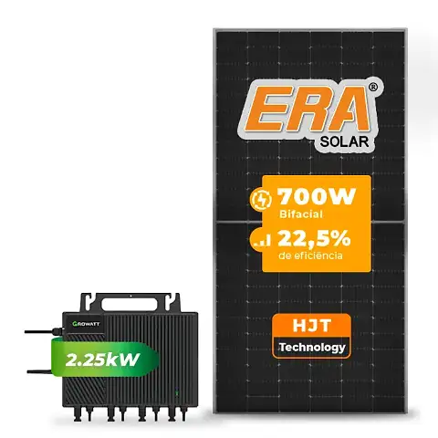 Gerador de Energia Solar Microinversor Growatt Telhado Fibro Parafuso Madeira SGF 5,60KWP ERA HJT BIFACIAL 700W NEO 2.25KW 4MPPT MONO 220V