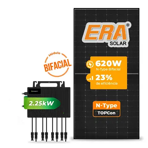 Gerador de Energia Solar Microinversor Growatt Sem Estrutura SGF 2,48KWP ERA BLACK FRAME 620W NEO 2.25KW 4MPPT MONO 220V