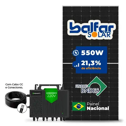 Gerador de Energia Solar Microinversor Growatt Sem Estrutura SGF 2,2KWP BALFAR FINAME 550W NEO 2KW 4MPPT MONO 220V COM CABO
