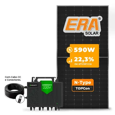 Gerador de Energia Solar Microinversor Growatt Telhado Metálico Mini Trilho SGF 9,44KWP ERA N-TYPE MONO 590W NEO 2KW 4MPPT MONO 220V COM CABO 