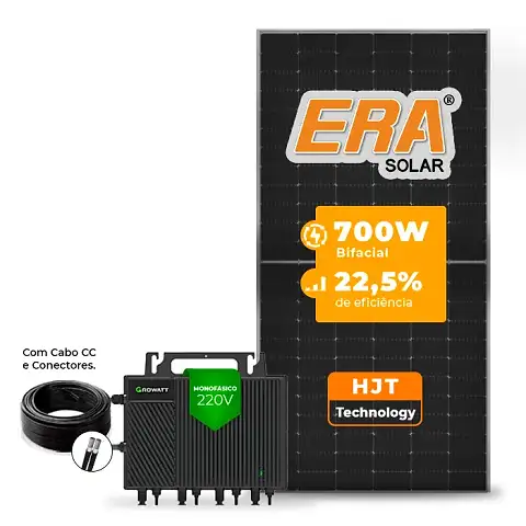 Gerador de Energia Solar Microinversor Growatt Telhado Metálico Mini Trilho SGF 8,4KWP ERA HJT BIFACIAL 700W NEO 2KW 4MPPT MONO 220V COM CABO