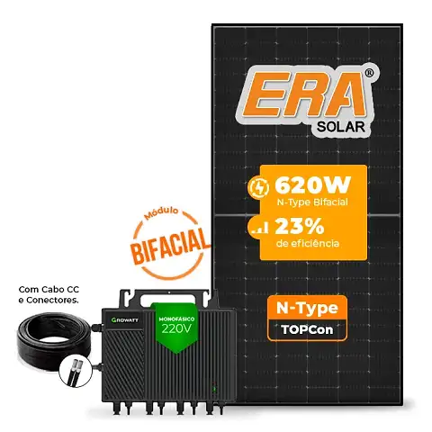 Gerador de Energia Solar Microinversor Growatt Sem Estrutura SGF 2,48KWP ERA BLACK FRAME 620W NEO 2KW 4MPPT MONO 220V COM CABO