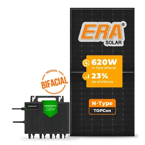 Gerador de Energia Solar Microinversor Growatt Telhado Cerâmico Gancho SGF 2,48KWP ERA BLACK FRAME 620W NEO 2KW 4MPPT MONO 220V