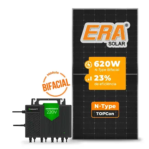Gerador de Energia Solar Microinversor Growatt Telhado Cerâmico Gancho SGF 2,48KWP ERA BIFACIAL 620W NEO 2KW 4MPPT MONO 220V