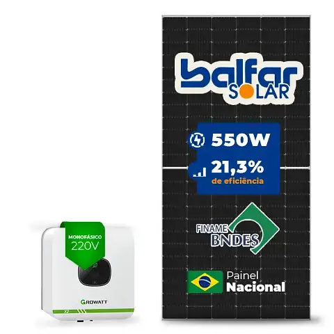 Gerador de Energia Solar On Grid Growatt Telhado Fibro Parafuso Metal SGF 2,75KWP BALFAR FINAME 550W MIC X2 3KW 1MPPT MONO 220V