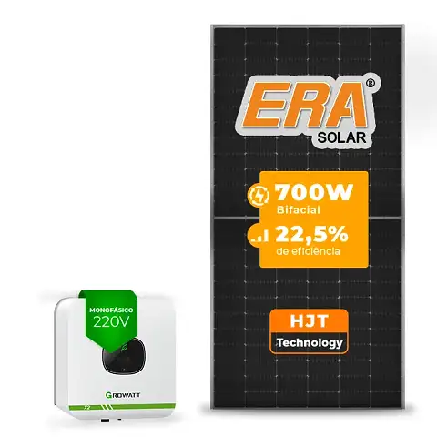 Gerador de Energia Solar On Grid Growatt Sem Estrutura SGF 4,20KWP ERA HJT BIFACIAL 700W MIC X2 3KW 1MPPT MONO 220V