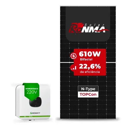 Gerador de Energia Solar On Grid Growatt Telhado Metálico Mini Trilho SGF 3,66KWP RONMA 610W BIFACIAL MIC X2 3KW 1MPPT MONO 220V