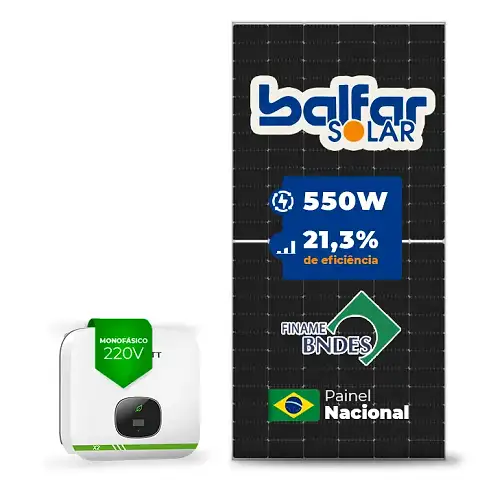 Gerador de Energia Solar On Grid Growatt Sem Estrutura SGF 5,50KWP BALFAR FINAME 550W MIN X2 5KW 2MPPT MONO 220V
