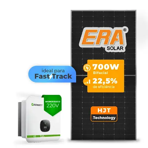 Gerador de Energia Solar On Grid Growatt Telhado Metálico Mini Trilho SGF 7,00KWP ERA HJT BIFACIAL 700W MIN X2 7.5KW 2MPPT FAST TRACK MONO 220V