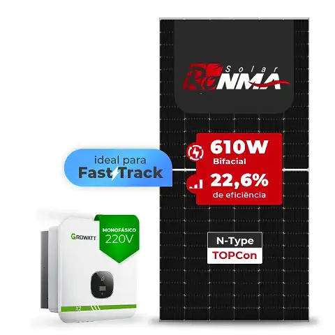 Gerador de Energia Solar On Grid Growatt Telhado Metálico Mini Trilho SGF 8,54KWP RONMA 610W BIFACIAL MIN X2 7.5KW 2MPPT FAST TRACK MONO 220V