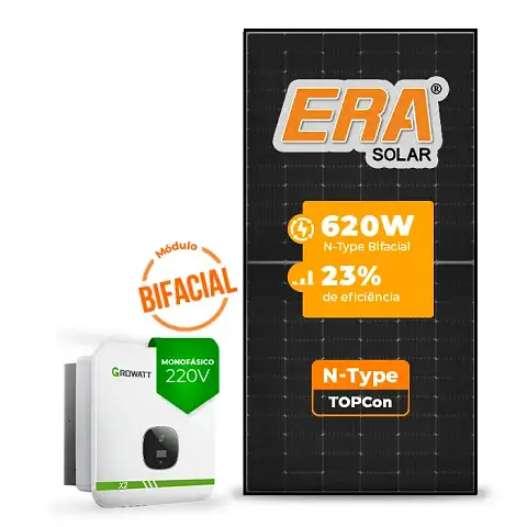 Gerador de Energia Solar On Grid Growatt Sem Estrutura SGF 11,16KWP ERA BLACK FRAME 620W MIN X2 8KW 3MPPT MONO 220V