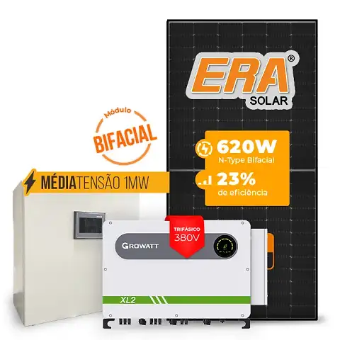 Gerador de Energia Solar Mercado Livre Growatt Média Tensão Sem Estrutura SGF 1190,40KWP ERA BLACK FRAME 620W MAX 75KW 7MPPT TRIF 380V