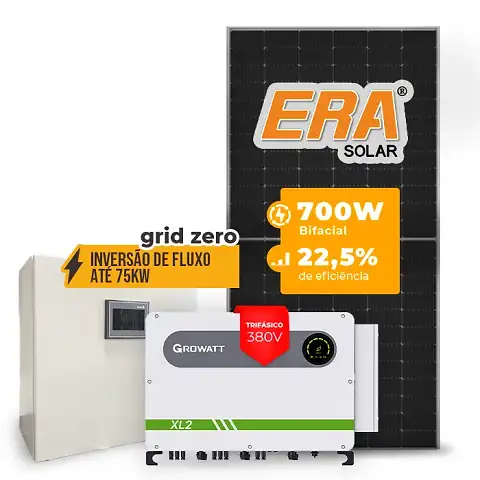 Gerador de Energia Solar Inversão de Fluxo Growatt Sem Estrutura SGF 119,00KWP ERA HJT BIFACIAL 700W MAX 75KW 7MPPT TRIF 380V