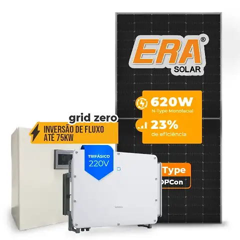 Gerador de Energia Solar Inversão de Fluxo Sungrow Sem Estrutura SGF 114,08KWP ERA N-TYPE MONO 620W SG 75KW 7MPPT TRIF 220V