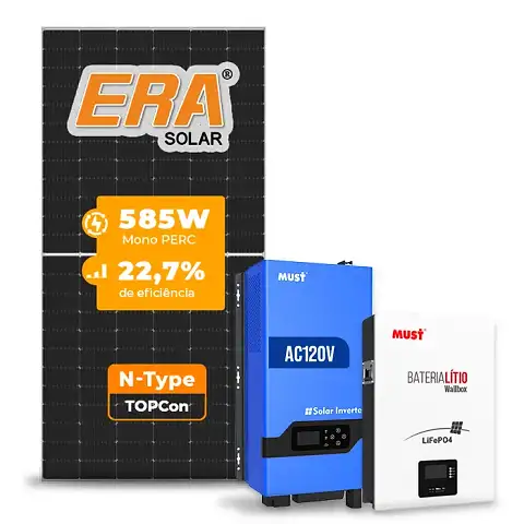 Gerador de Energia Solar Off Grid Interativo Must Telhado Fibro Parafuso Madeira SGF 4,68KWP ERA N-TYPE MONO 585W LVHM 3KW AC120V DC48V