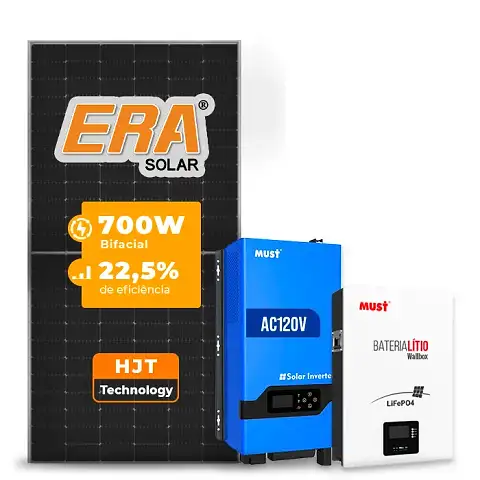 Gerador de Energia Solar Off Grid Interativo Must Telhado Metálico Mini Trilho SGF 8,4KWP ERA 700W PV29 LHP 5KW AC120V DC48V BAT. LITIO 5.12KWH 100A