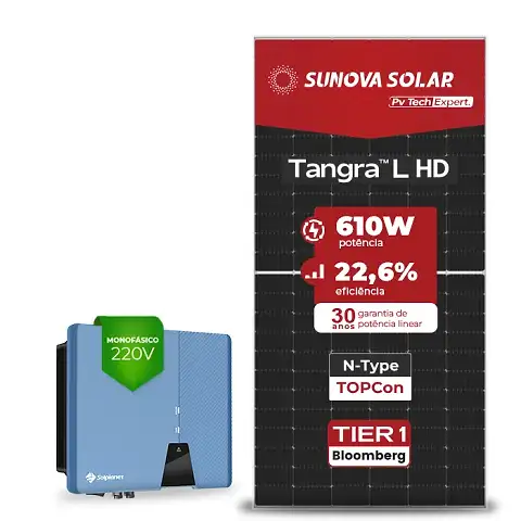 Gerador de Energia Solar On Grid Solplanet Solo Mesa 8 Painéis SGF 6,71KWP SUNOVA N-TYPE MONO 610W ASW 6KW 2MPPT MONO 220V