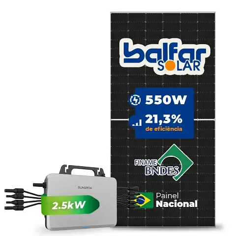 Gerador de Energia Solar Microinversor Sungrow Laje Inclinação SGF 2,2KWP BALFAR FINAME 550W S2500S-L 2.5KW 4MPPT MONO 220V