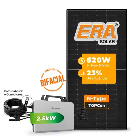 Gerador de Energia Solar Microinversor Sungrow Laje Inclinação SGF 2,48KWP ERA BLACK FRAME 620W S2500S-L 2.5KW 4MPPT MONO 220V COM CABO