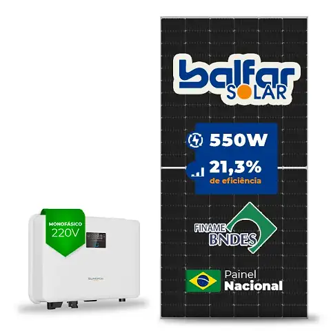 Gerador de Energia Solar On Grid Sungrow Telhado Fibro Parafuso Madeira SGF 2,75KWP BALFAR FINAME 550W SG RS-L 3KW 1MPPT MONO 220V