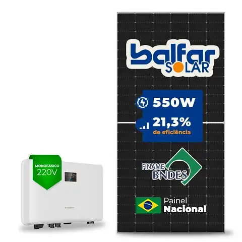 Gerador de Energia Solar On Grid Sungrow Telhado Fibro Parafuso Madeira SGF 5,50KWP BALFAR FINAME 550W SG RS-L 5KW 2MPPT MONO 220V