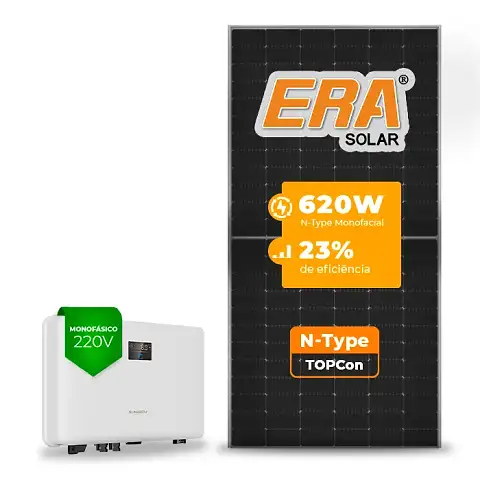 Gerador de Energia Solar On Grid Sungrow Telhado Cerâmico Gancho SGF 7,44KWP ERA N-TYPE MONO 620W SG RS-L 5KW 2MPPT MONO 220V