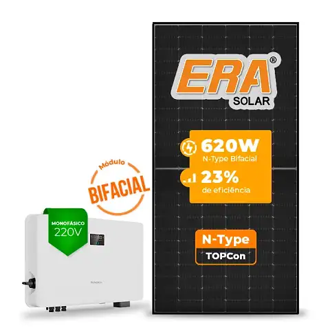 Gerador de Energia Solar On Grid Sungrow Solo Mesa 8 Painéis SGF 13,64KWP ERA BLACK FRAME 620W SG RS-L 10KW 3MPPT MONO 220V