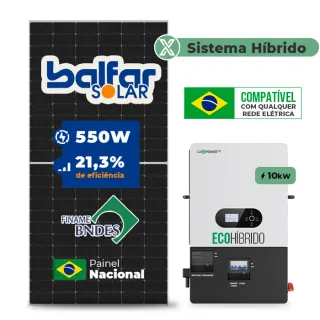 Gerador de Energia Solar Hibrido Luxpower sem Bateria Laje Inclinação SGF 11KWP FINAME 550W ECO HIBRIDO 10KW 220V DC48V SEM BATERIA