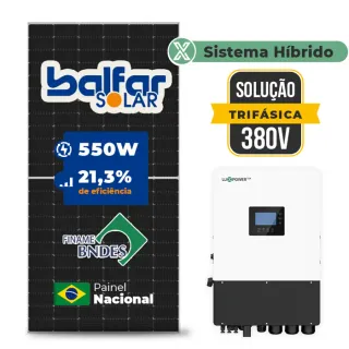 Gerador de Energia Solar Hibrido Luxpower sem Bateria Laje Inclinação SGF 15,4KWP FINAME 550W HIBRIDO 15KW TRIF 380V DC48V SEM BATERIA