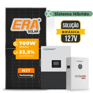 Gerador de Energia Solar Hibrido Luxpower Telhado Metálico Mini Trilho SGF 16,8KWP ERA 700W LXP-LB-BR 10KW AC 127 BIFASICO DC48V BAT. LITIO 15,36kWh