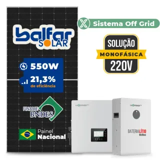 Gerador de Energia Solar Hibrido Luxpower Telhado Fibro Parafuso Madeira SGF 13,2KWP FINAME 550W GEN-LB-EU 10KW AC 220 MONO DC48V BAT. LITIO 15,36kWh