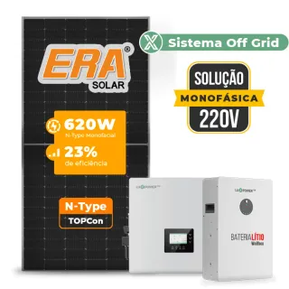 Gerador de Energia Solar Hibrido Luxpower Telhado Fibro Parafuso Madeira SGF 14,88KWP ERA 620W GEN-LB-EU 10KW AC 220 MONO DC48V BAT. LITIO 15,36kWh