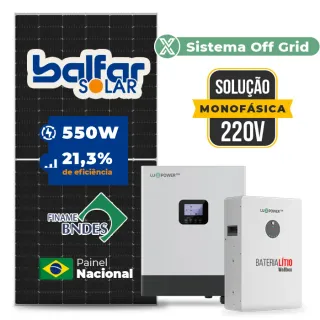 Gerador de Energia Solar Hibrido Luxpower Telhado Fibro Parafuso Madeira SGF 6,6KWP FINAME 550W GEN-LB-EU 5KW AC 220 MONO DC48V BAT. LITIO 5,12kWh