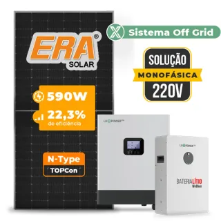Gerador de Energia Solar Off Grid Interativo Luxpower Telhado Metálico Mini Trilho SGF 7,08KWP ERA 590W GEN-LB-EU 5KW AC 220 MONO DC48V BAT. LITIO 5,12kWh